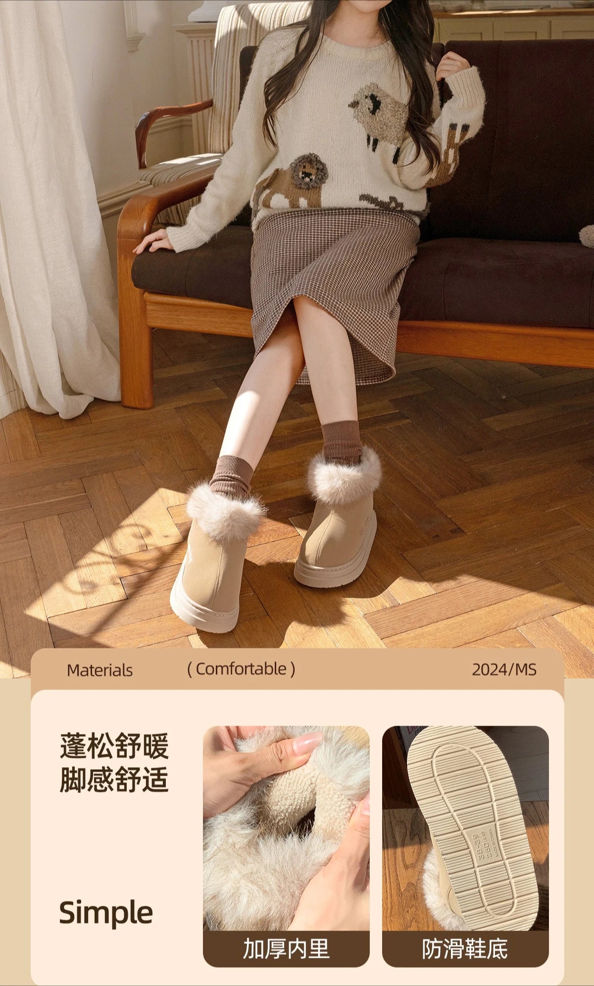 Winter Warm Shoes For Women Men Indoor Street Warm Snow Boots Soft Faux Fur Slip-on Style Girls Boys Short Boot Leisure Botas