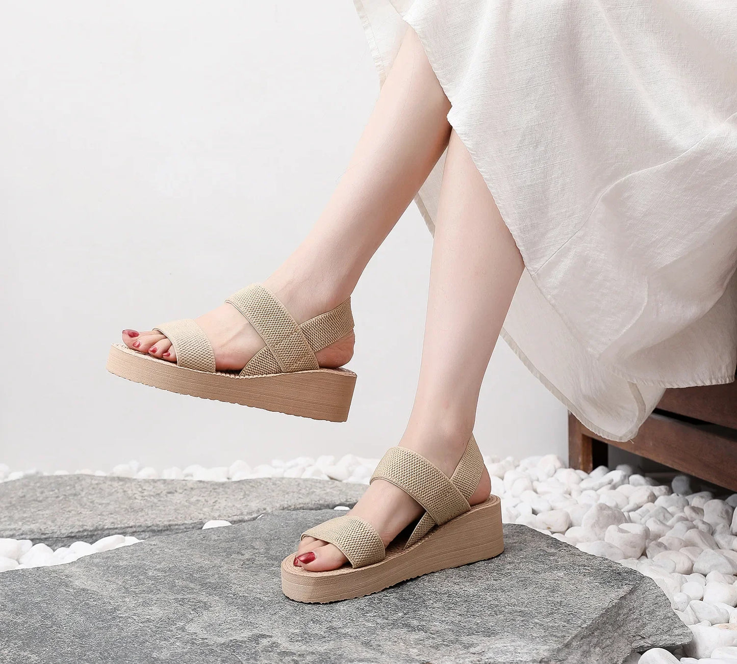 Minimalist Slingback Wedge Sandals Outdoor Summer Lightweight Slides Solid Color Thick Bottom Ladies Shoes Female Sandals