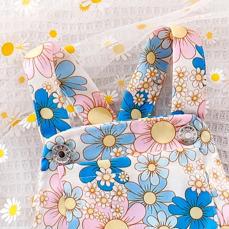 Fashion Toddler Kids Baby Girls Overalls Flower Print Sleeveless Straps Buttons Pockets Shortall Summer Kids Romper Jumpsuits