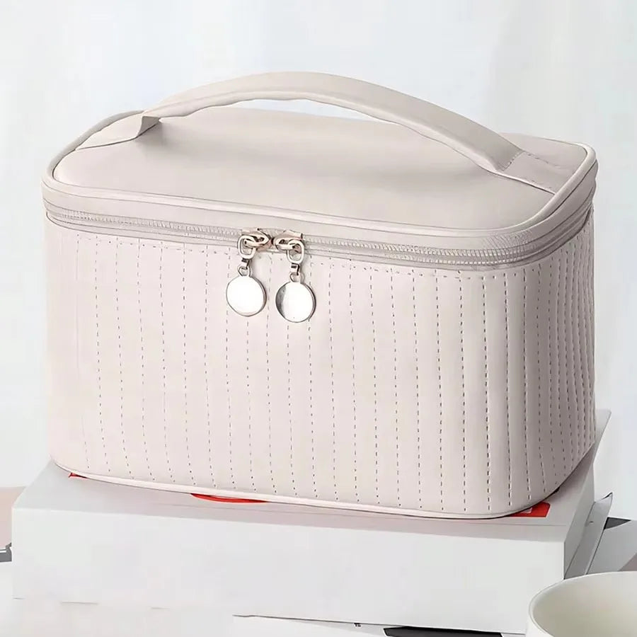 Makeup Bags for Women Travel Toiletry Cute Cases Bag Portable Solid Color Makeup Organizer Box Cosmetic Bag Neceser PU Leather