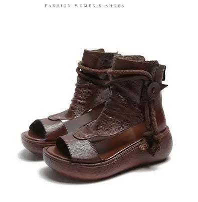 GKTINOO 2026 New Summer Black Women Leather Sandals Cool Boots Platform Shoes Wedges Sandals Women Shoes Fashion Outdoor Sandals