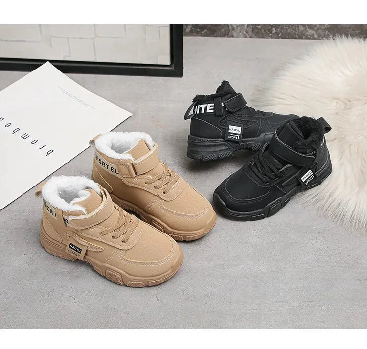 2025 Winter New Children's Boots Boys Plus Cashmere Thicken Warm Snow Boots Girls Fashion Non-slip Outdoor Boots Student Shoes