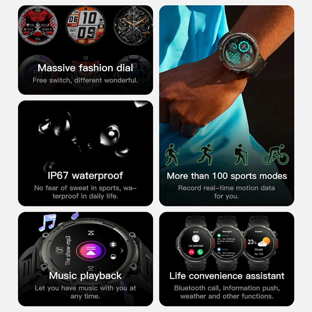 Imosi Hot Outdoor Smart Watch Men With Flashlight Sport Fitness Bracelet Blood Pressure IP67 Waterproof Smartwatch For Android