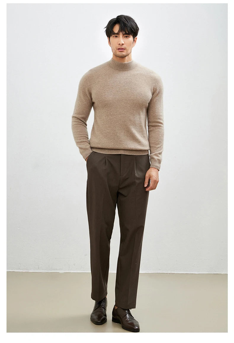 100% Pure Cashmere Men's Sweater Half High Neck Pullover Youth Business Casual Long Sleeve Jumper Spring/Autumn High-End Jacket