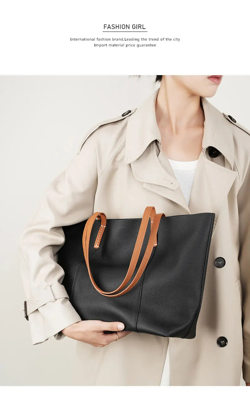 100% Genuine Leather Women's Tote Bags Luxury Designer Large Capacity Women Shoulder Bag Soft Cowhide Female Handbags 2378