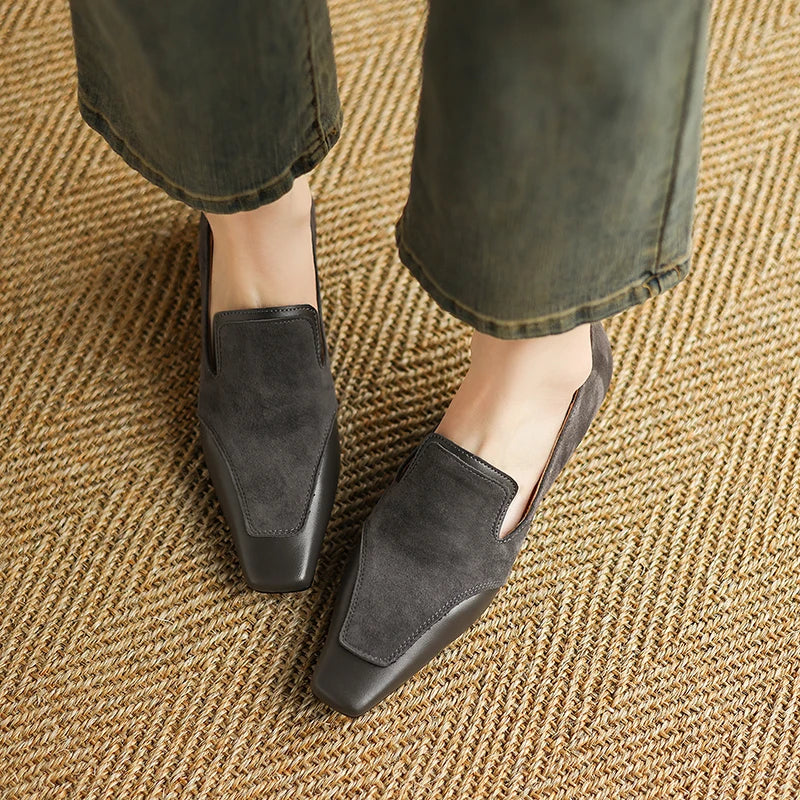 2025 NEW Autumn Women Loafers Genuine Leather Women Shoes Square Toe Chunky Heel Shoes Women Pumps Soft Ladies Shoes