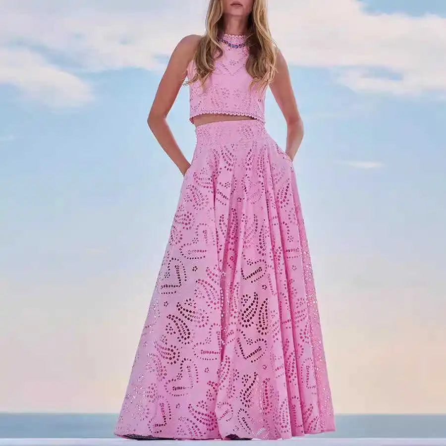 Casual Summer Spring Svel Long Dr Two Piece Set Women's Loose Holiday Sle Top And Skirt Ensemble Faionable Outfit