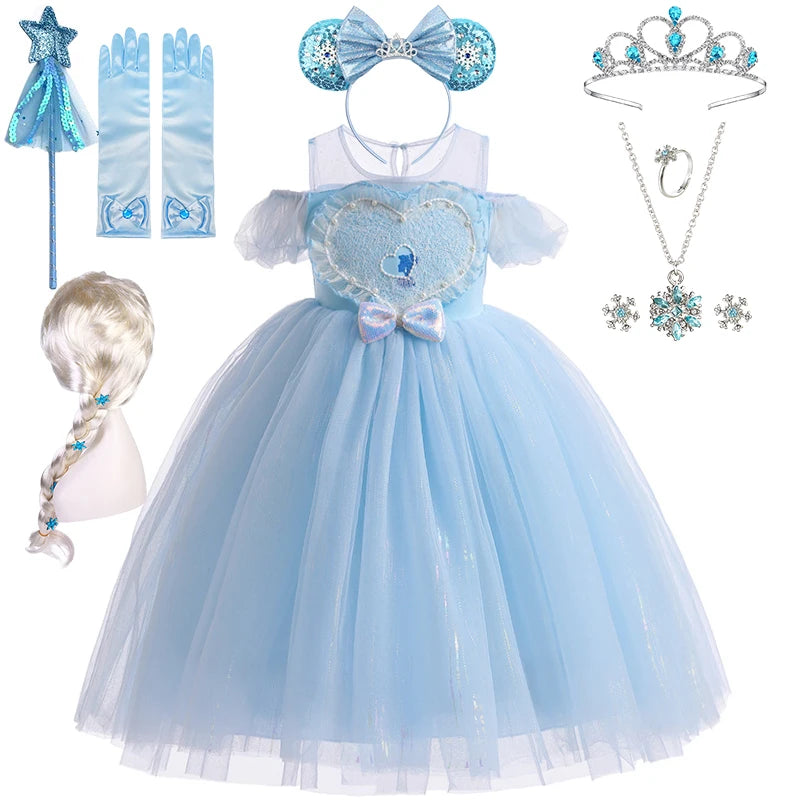 Fairy Clothes for Girls Luxury Elsa Princess Dress Up Children Shiny Tulle Snow Queen Birthday Party Cosplay Masquerade Costume