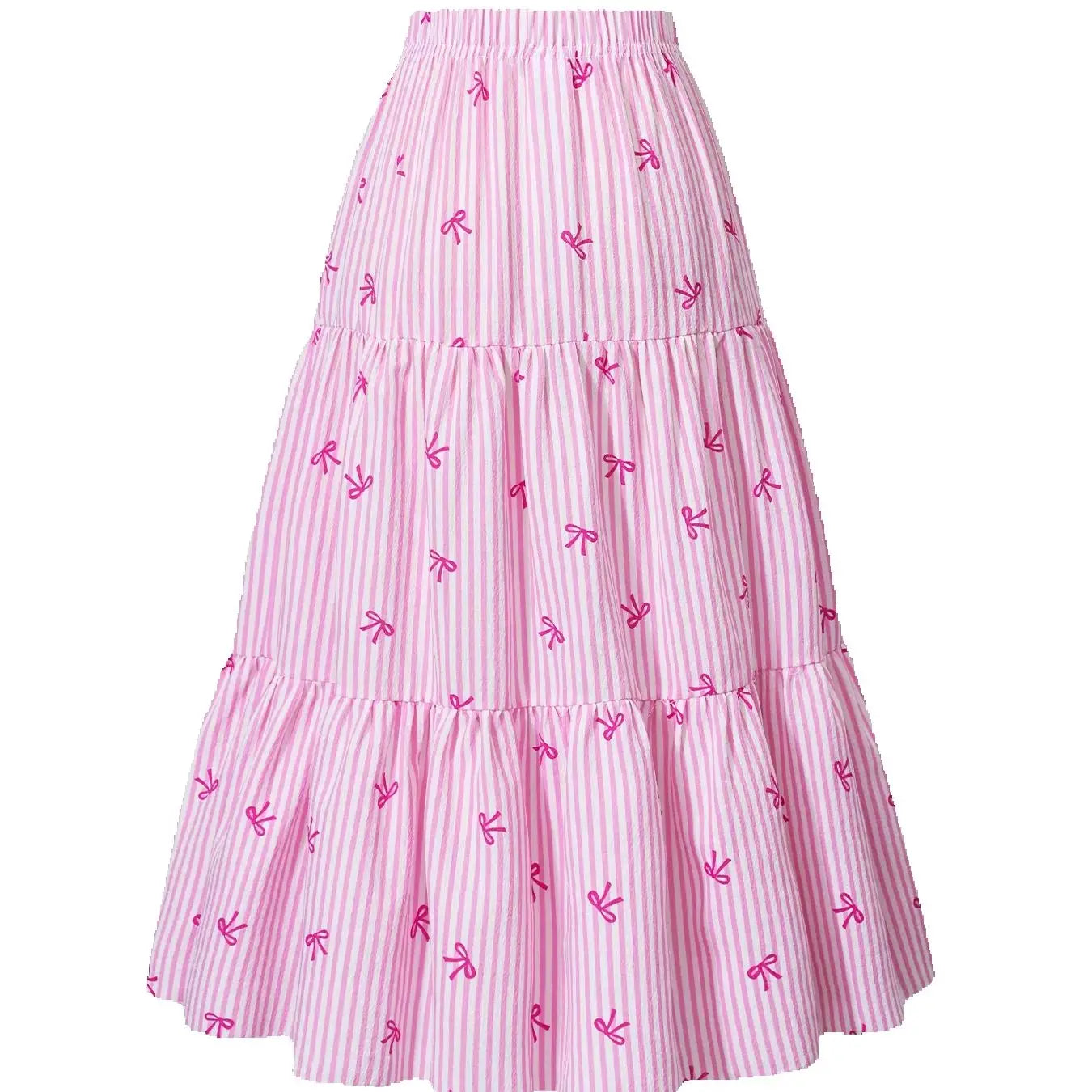 Girls' Skirt Bow Printed Striped Design with Large Hem for Ages 8-12