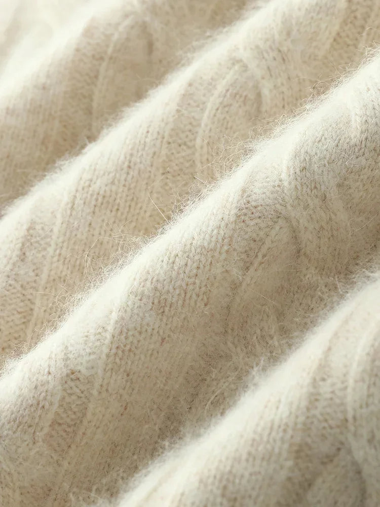 Mink Cashmere Cable Knit Pullover for Men O Neck Casual Autumn Winter Sweater Top