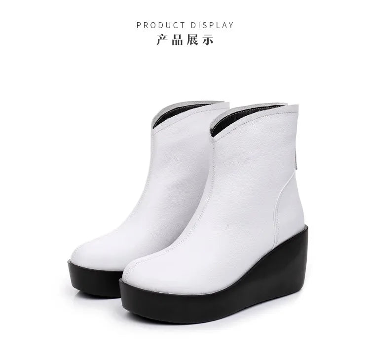 GKTINOO 2026 New Autumn Winter Women Shoes Woman Genuine Leather Wedges Snow Boots Height Increasing Short Women Boots Platform