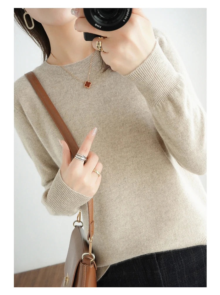 Autumn And Winter Cashmere Sweater Women's Crew Neck Pullover Casual Knitted Top Women's Short Undercoat Fashion 18 Colors