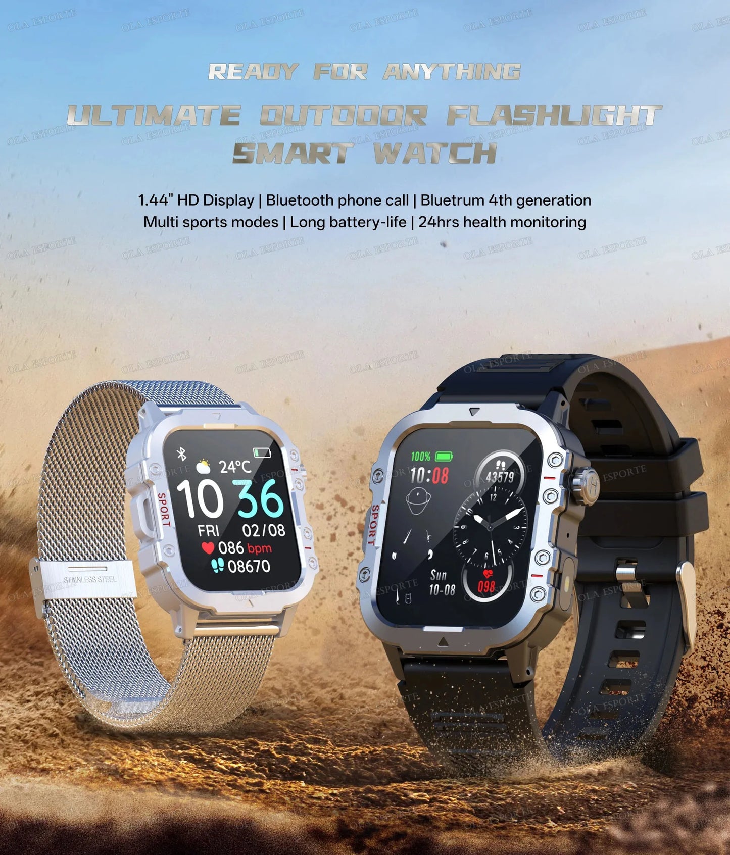 2025 New Military Smart Watch Men IP67 3ATM Waterproof Outdoor Sports Fitness Tracker Health Monitor 1.44Inch BT Call Smartwatch