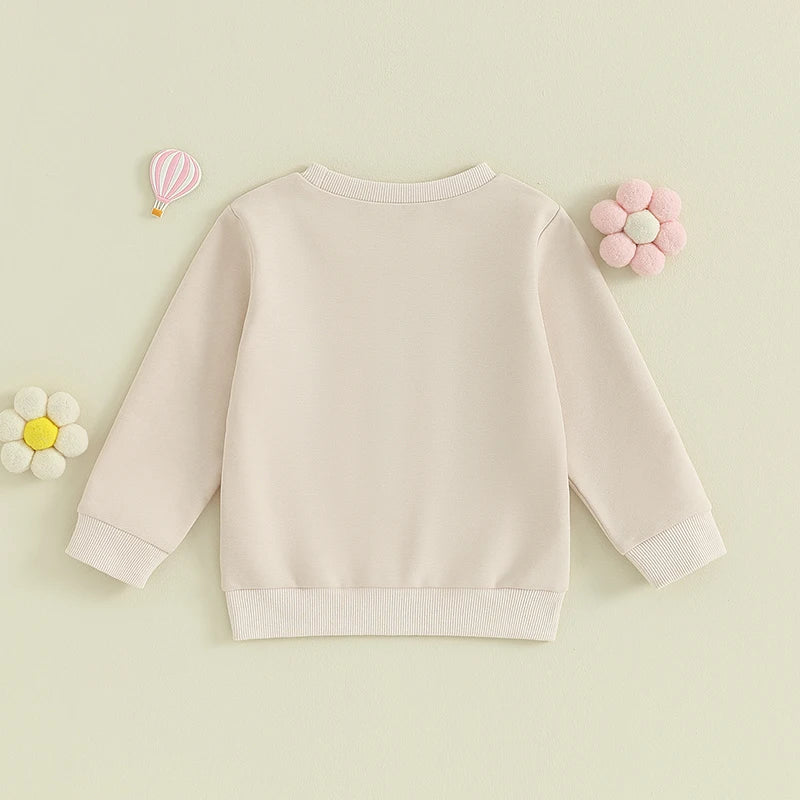 Lioraitiin Sudadera de otoño para bebés y niños pequeños con bordado de letras borrosas y manga larga con cuello redondo y parte superior suelta