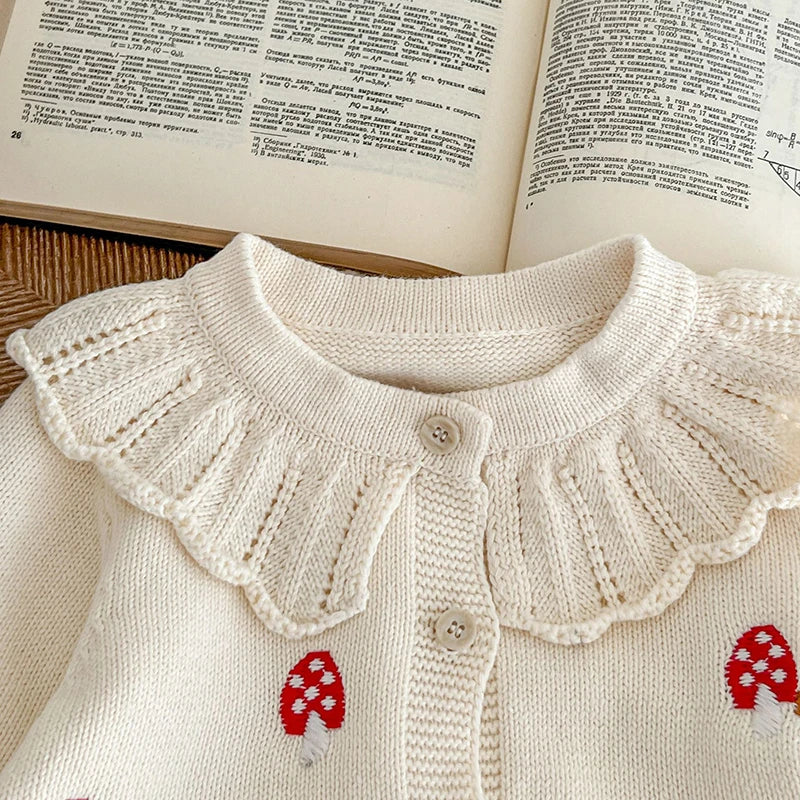 Newborn Baby Girls Knitting Cardigan Coat Long Sleeved Knitting Embroidered Cardigan Sweater Autumn Spring Children Clothes