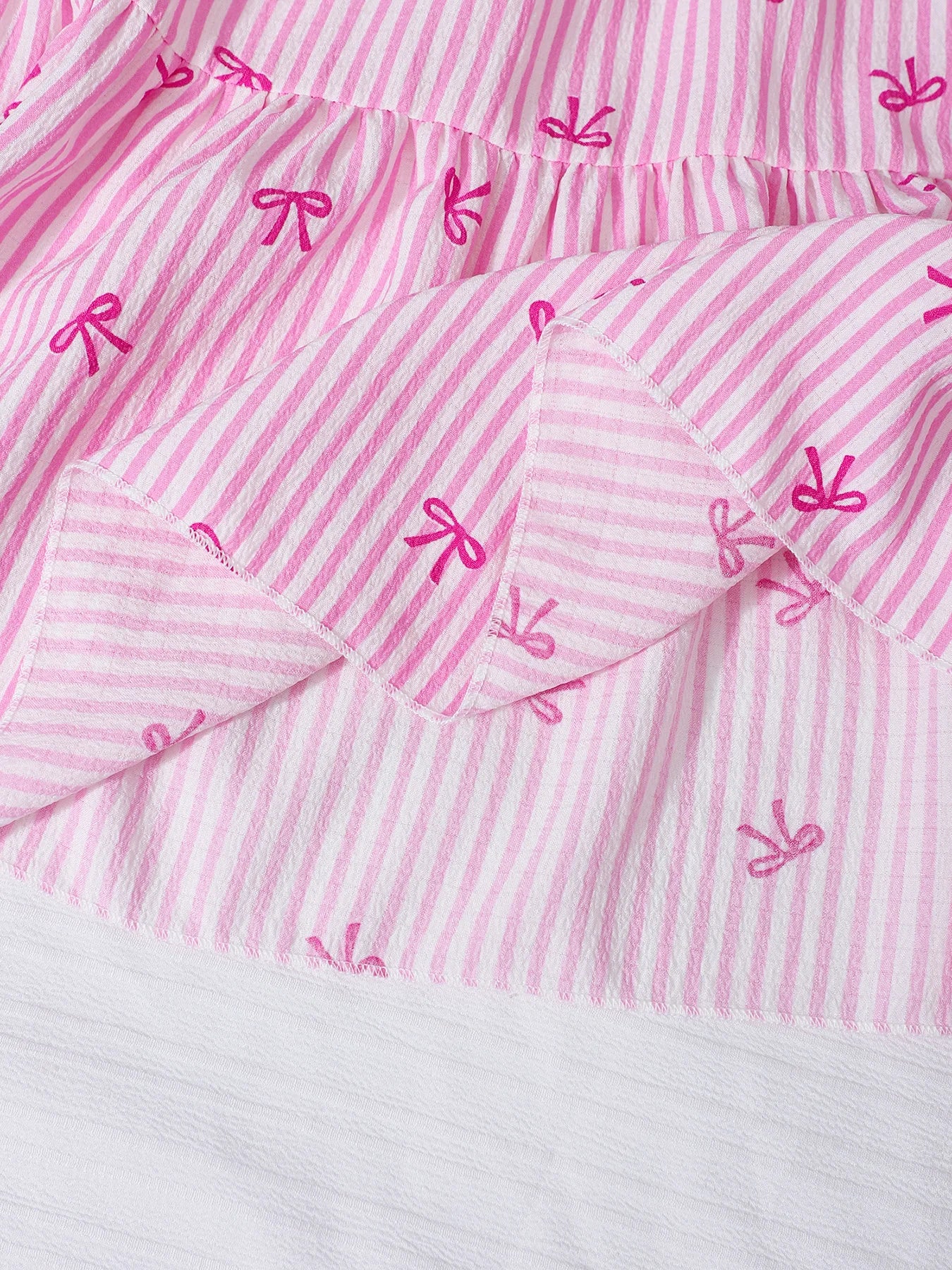 Girls' Skirt Bow Printed Striped Design with Large Hem for Ages 8-12