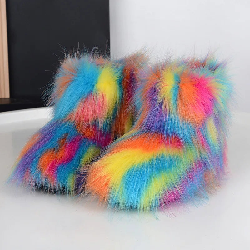 Winter Kids Boots  New Faux Fur Toddler Girl Boots Fashion Colorful Fur Children Ankle Snow Boots Warm Shoes Girls Christmas
