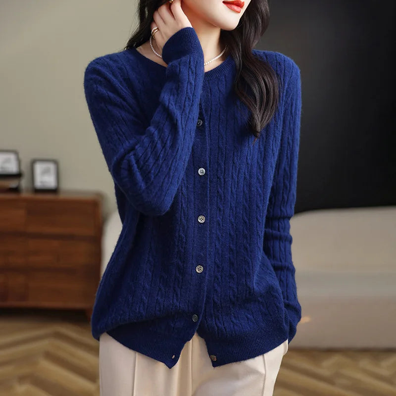 Women Cardigans Spring Autumn Winter Long Sleeve Knitted Sweaters O-neck Thick Warm Fashin Korean Cardigan Slim Fit Tops 2026
