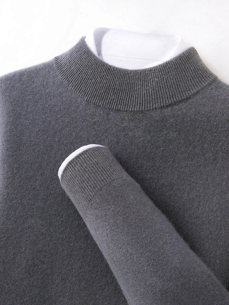 100% Pure Cashmere Men's Sweater Half High Neck Pullover Youth Business Casual Long Sleeve Jumper Spring/Autumn High-End Jacket