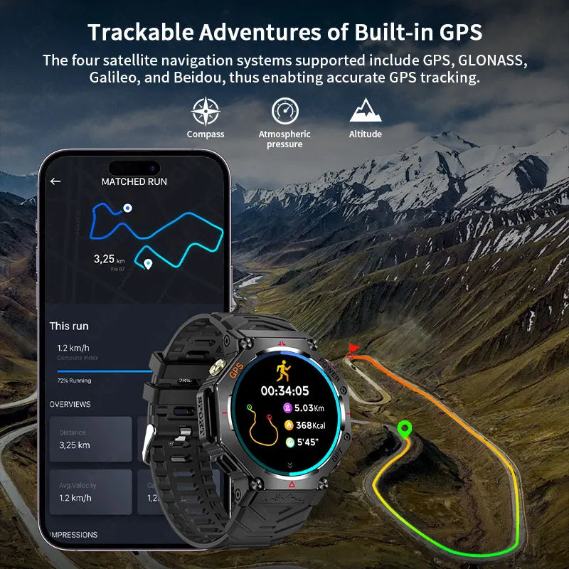 New GPS Positioning Smart Watch Men GPT AI Voice Assistant Bluetooth Call 3ATM Waterproof Compass Outdoor Sports Smartwatch 2025