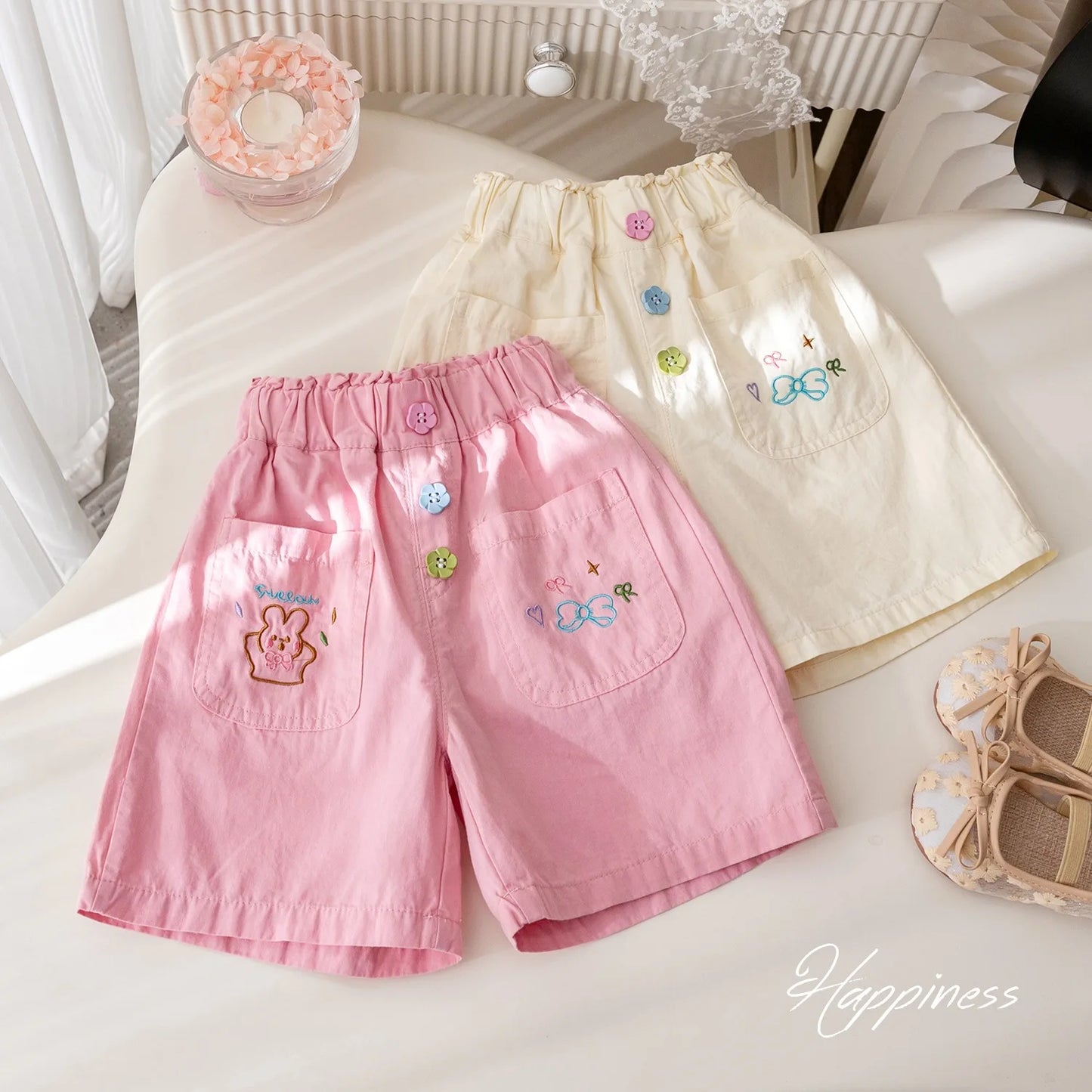 Baby Girls Shorts Toddler Embroidery Cartoon Short Pant Kid Elastic Waist Trousers 2024 Summer Children Clothes Casual