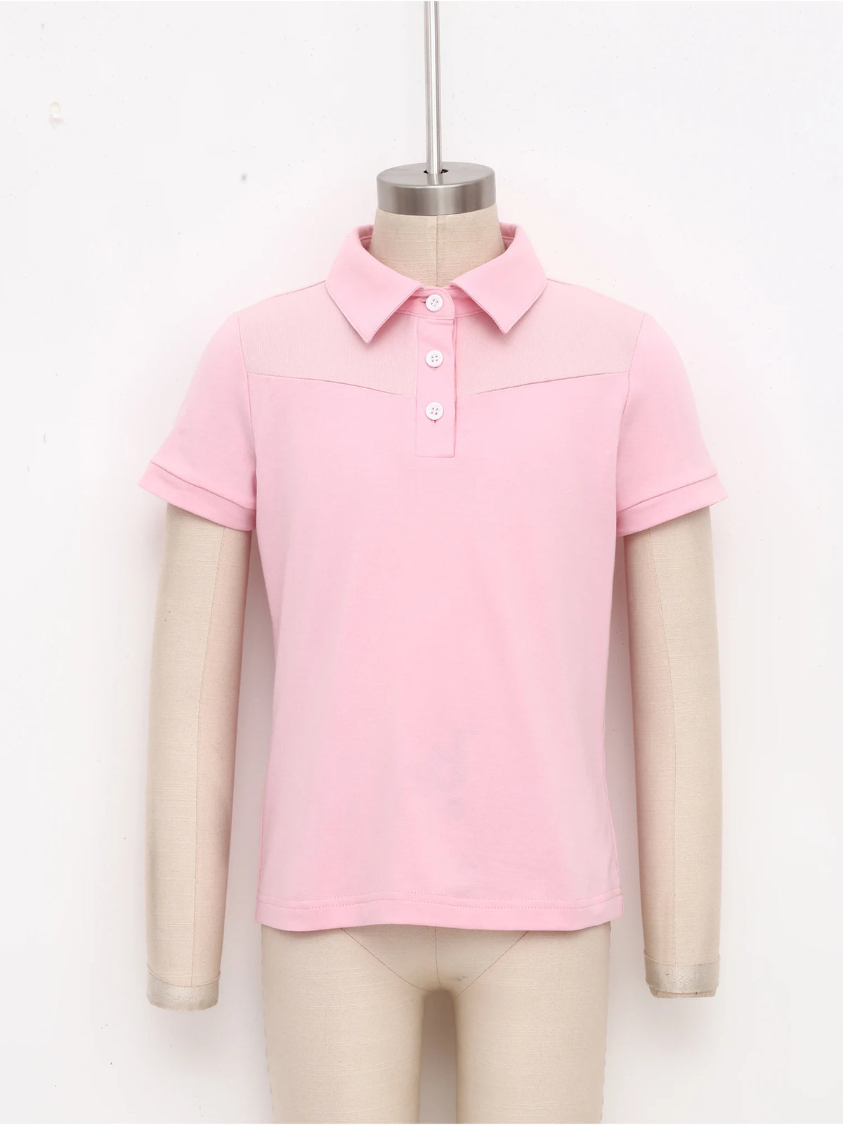 Kids Girls Horse Riding Shirts Short Sleeve Turn Down Collar Buttons T-shirt Closure Design Equestrian Costumes Sports Tops