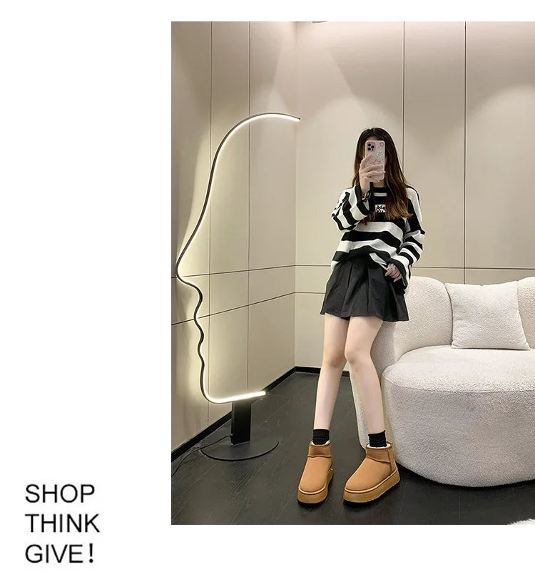 Winter Women Short Plush Warm Snow Boots Casual Shoes New Suede Fur Chelsea Ankle Boots Flats Platform Ladies Shoes Botas