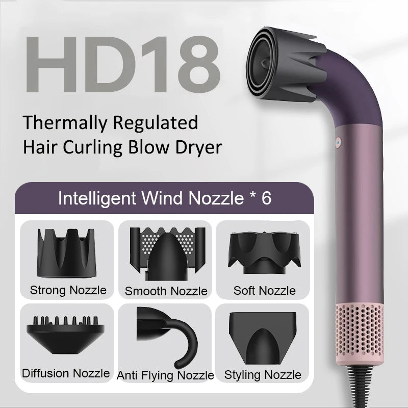 Hair Dryer 1400 Watt High Speed HairDryer Bend Pipe Professinal Hair-care Leafless Negative Ion Styling Tools with 6 Air Nozzles