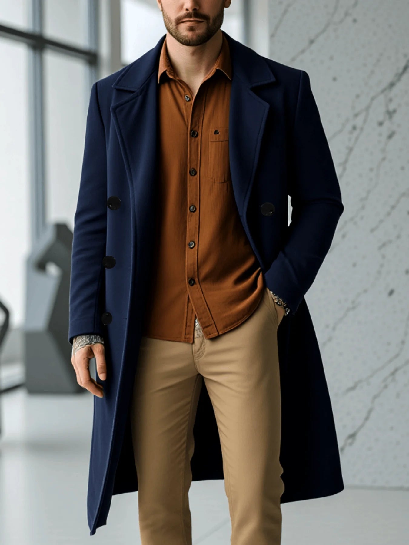 Men's Double Breasted Jacket Business Casual Gentleman Coat Fall Winter Thickened Warm Wool Blazer Formal Wear Outerwear Suit