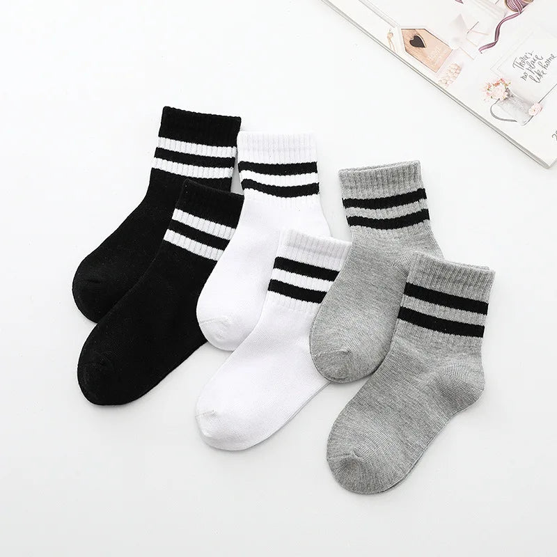 5 Pairs/ Lot Pure Colour Soft Breathable Cotton Kids School Socks Girls Boys Casual Grey Black White Sports Children's Socks