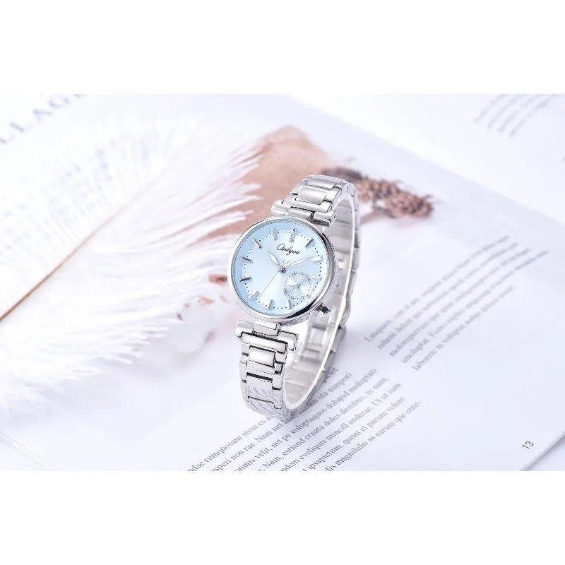 ONLYOU Luxury Women's Watch with Calendar and Analog Quartz Design, Stylish and Simple Stainless Steel Strap, Watch Box Included