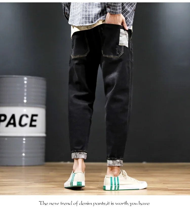 Black Jeans Men Denim Blue Jean Distressed Boys Jogger Pants Hip Hop Harem Stretch Male Teenager Trousers Plus Size 42 44 46 48