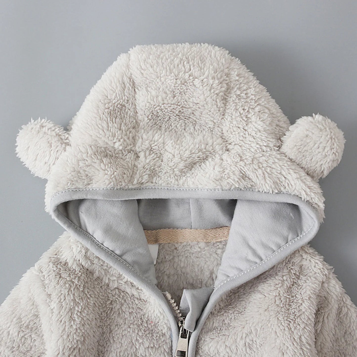 Chaqueta con capucha de lana para bebés recién nacidos, abrigo con orejas de oso y cremallera de manga larga, traje de nieve bonito, ropa de abrigo térmica para niños pequeños