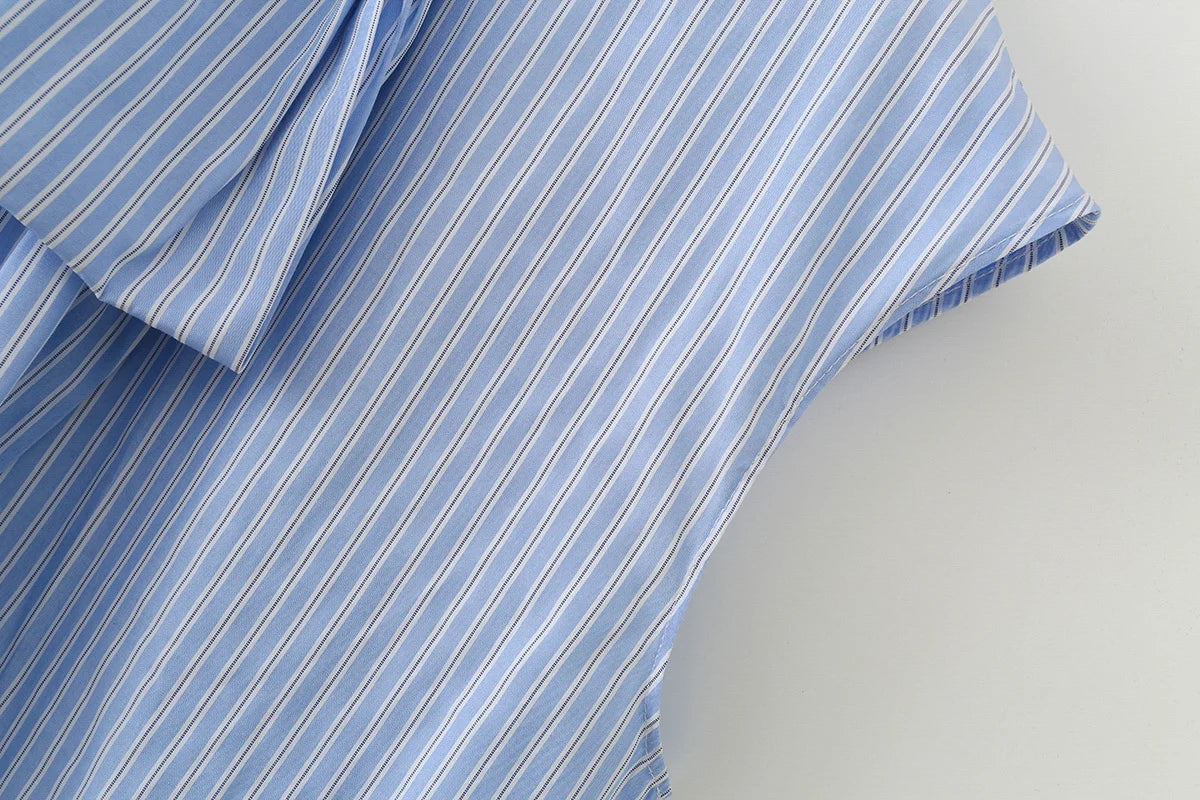 2026 New Women's Shirts Summer Fashion Striped Blouse Elegant Scarf Collar Office Women's Blouse Street Chic Young Tops