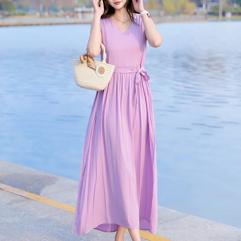 Spring Summer Dresses Fashion Female Sleeveless printed Casual Dress Women A-line Dresses Vestidos
