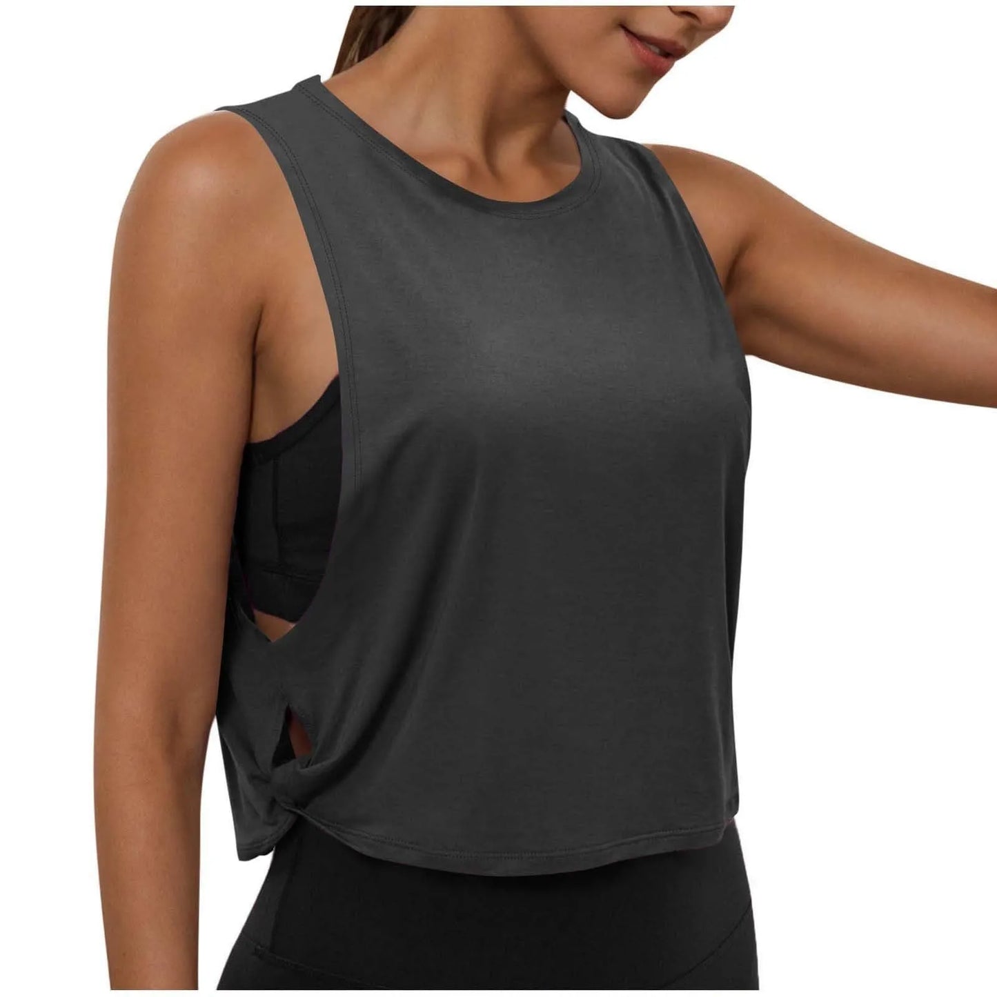 Women Sleeveless Yoga Tops Athletic Vest Breathable Blouse Cover Up Gym Workout Cool T-Shirt Running Short Tank Crop Top