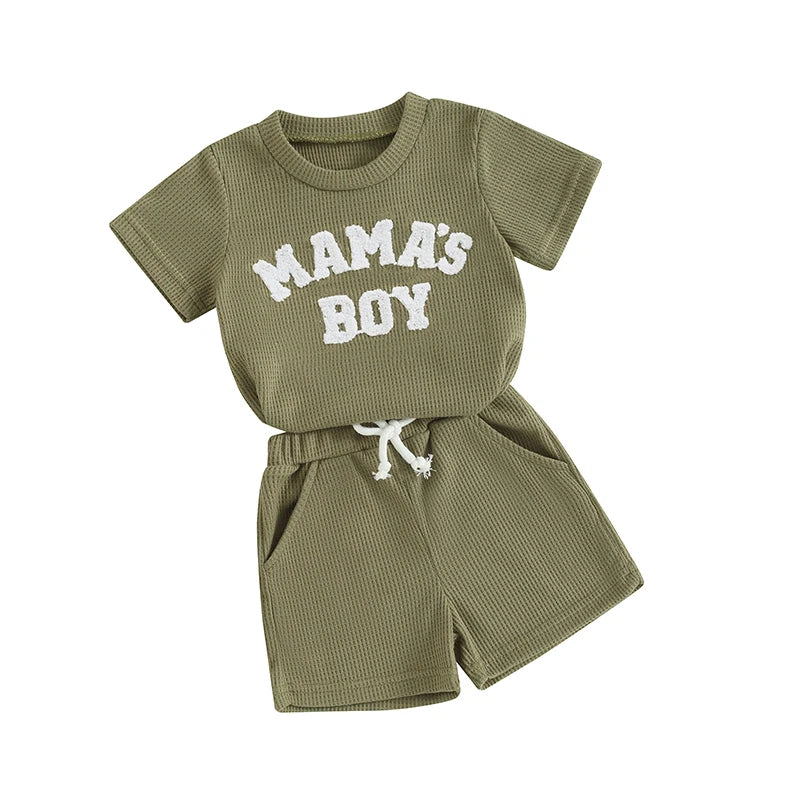 2024-01-20 Lioraitiin Summer Baby Boy Clothes Letter Embroidery Short Sleeve T-Shirt Shorts Set 2Pcs Waffle Knit Outfit