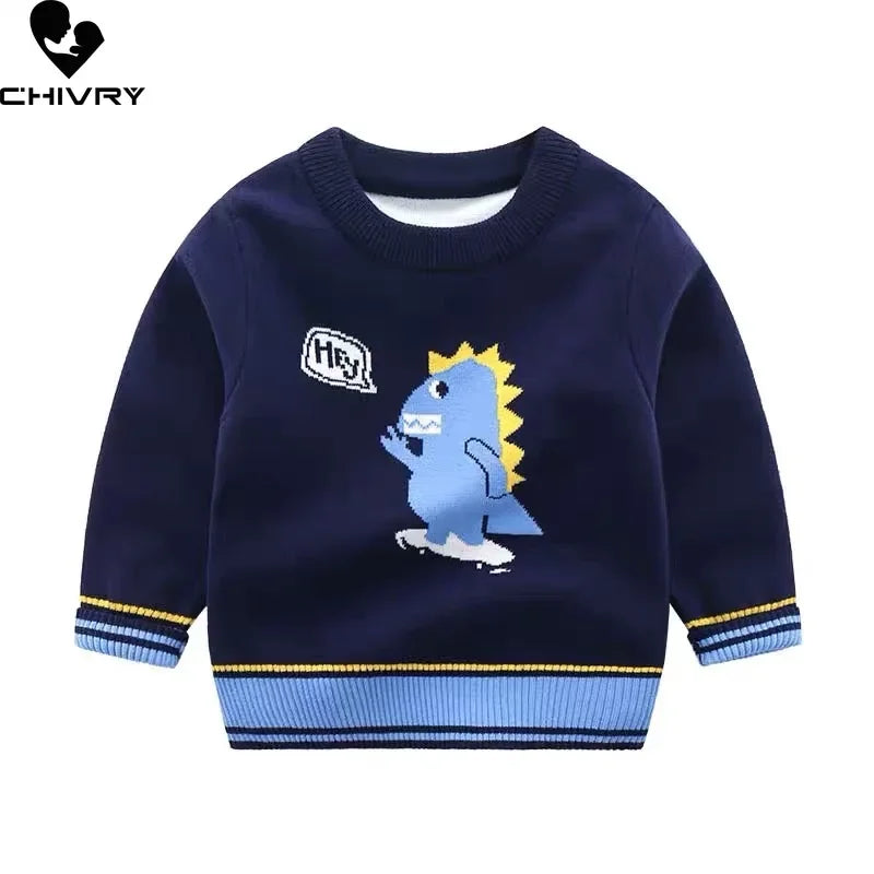 Jersey para niños, suéter de Otoño Invierno para niños, bonitos dibujos animados de Jacquard, cuello redondo, Jersey de punto, suéteres, Tops, ropa