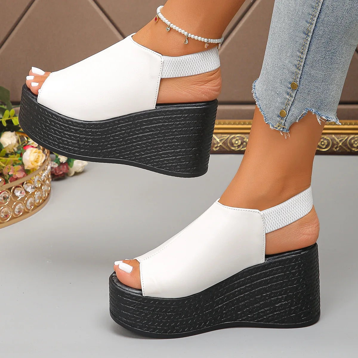 Women Sandals High Quality Summer Leather Wedge Sandals Women  New Platform High Heels Shoes Sexy Open Toe Elegant Sandals