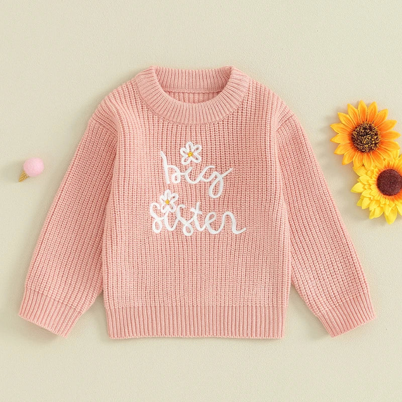 Suéter con bordado de letras para niña, jerseys de manga larga con cuello redondo informales para niño pequeño, camisa holgada para niño