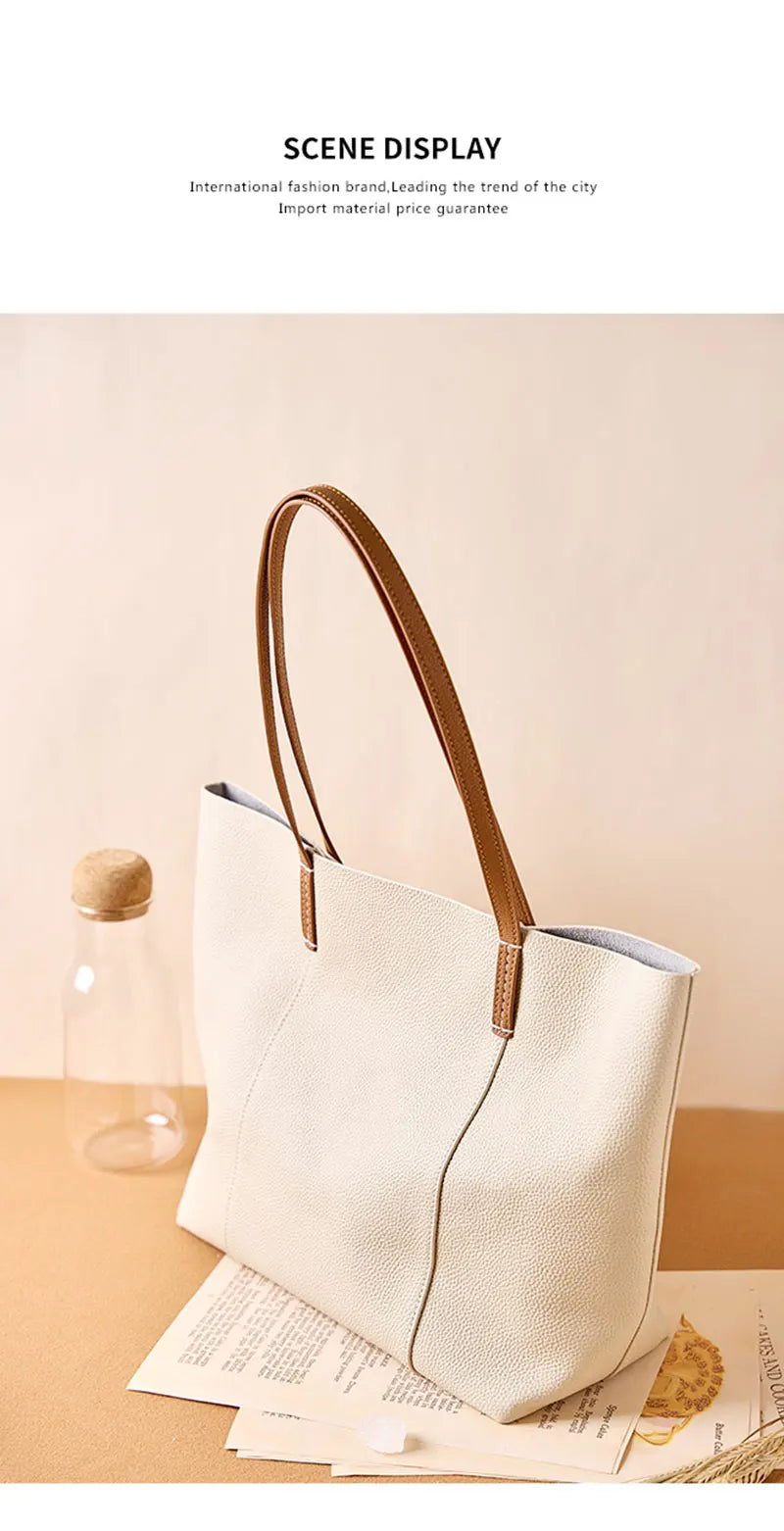 100% Genuine Leather Women's Tote Bags Luxury Designer Large Capacity Women Shoulder Bag Soft Cowhide Female Handbags 2378