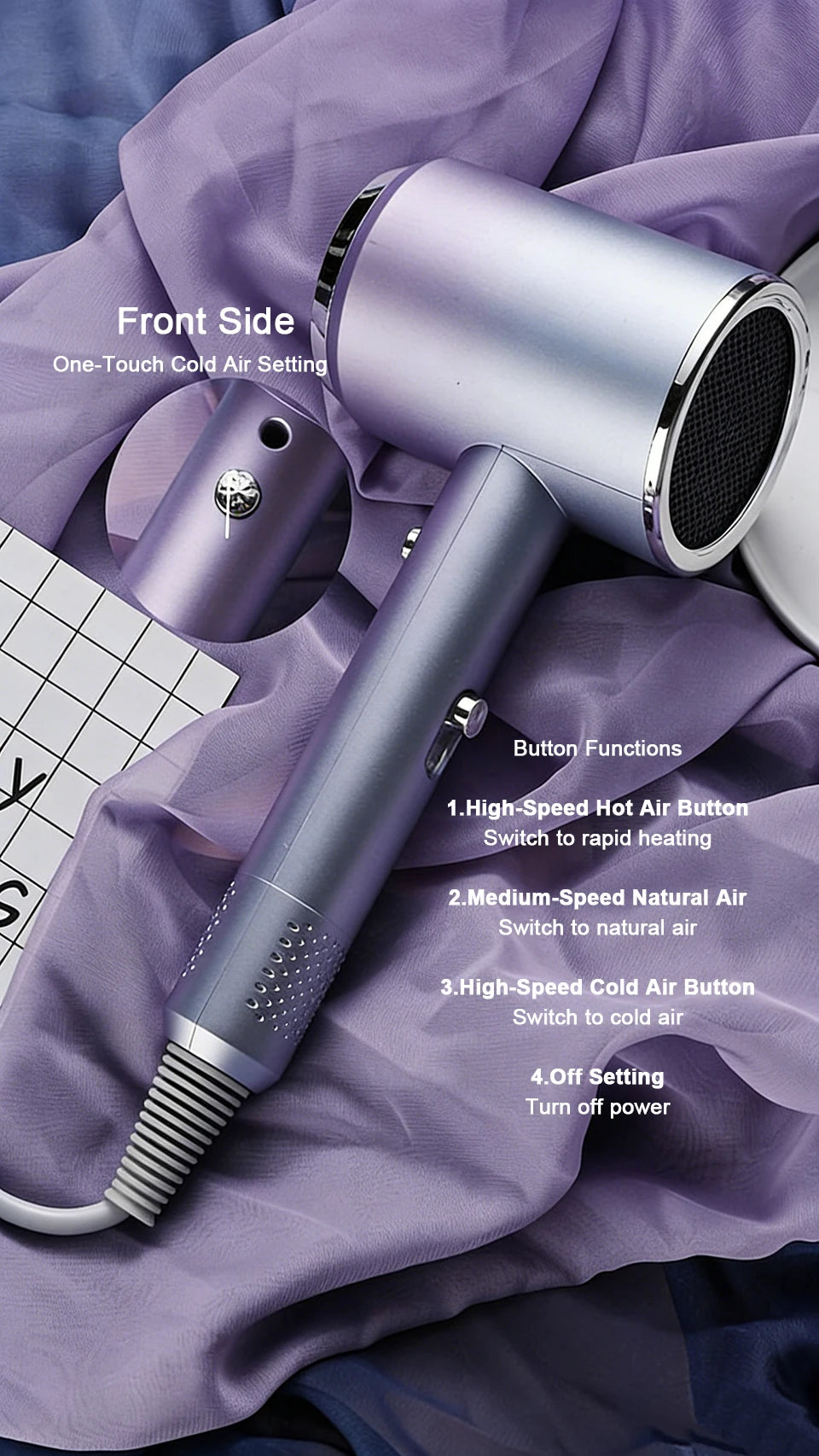 Hair Dryer 1200W Professional Powerful Hair Dryer Fast Heating Hot And Cold Adjustment Ionic Air Blow Dryer with Air Collecting