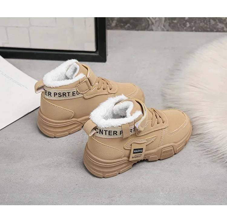 2025 Winter New Children's Boots Boys Plus Cashmere Thicken Warm Snow Boots Girls Fashion Non-slip Outdoor Boots Student Shoes