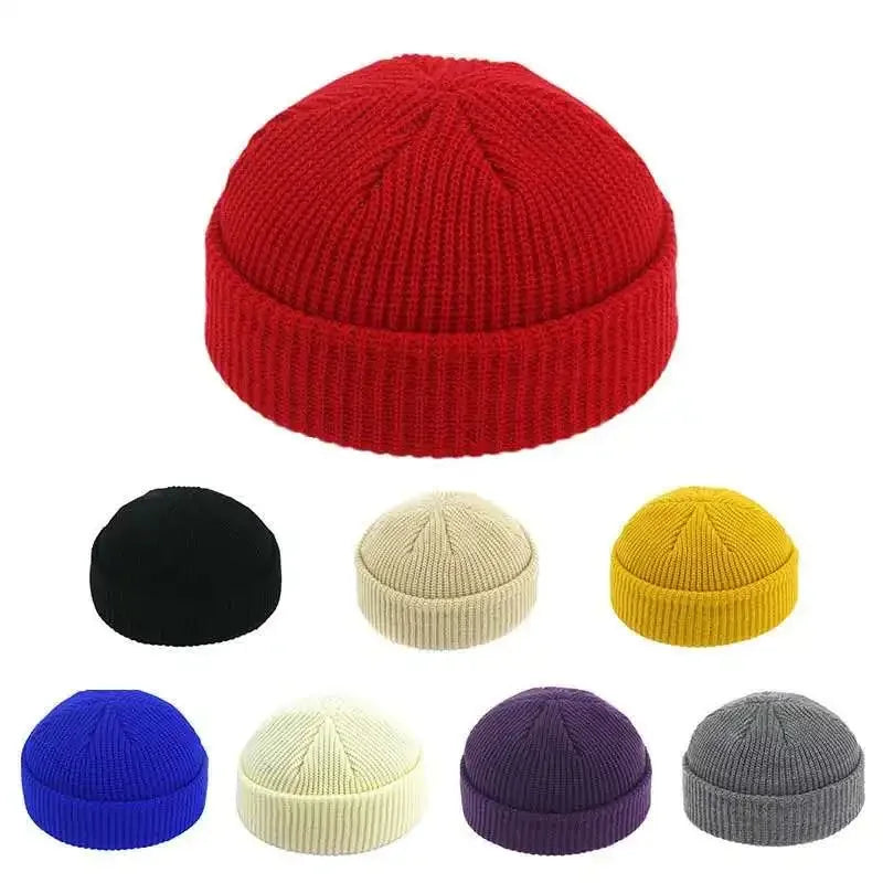 New Fashion Men's Beanie Winter Knit Hat Boy Skullcap Sailor Cap Cuffs Retro Navy Short Hat Solid Color Unisex Autumn Warm Cap