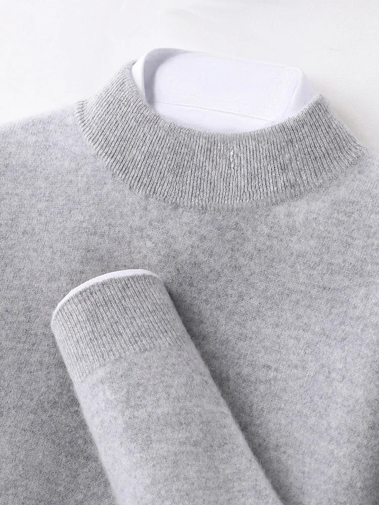 100% Pure Cashmere Men's Sweater Half High Neck Pullover Youth Business Casual Long Sleeve Jumper Spring/Autumn High-End Jacket
