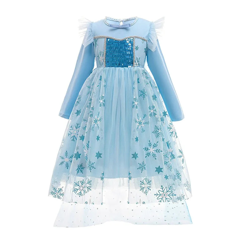 Children Princess Fancy Costume Elsa Party Carnival Aurora Sofia Dress Up for Girl Christmas Birthday Belle Snowflake Vestides