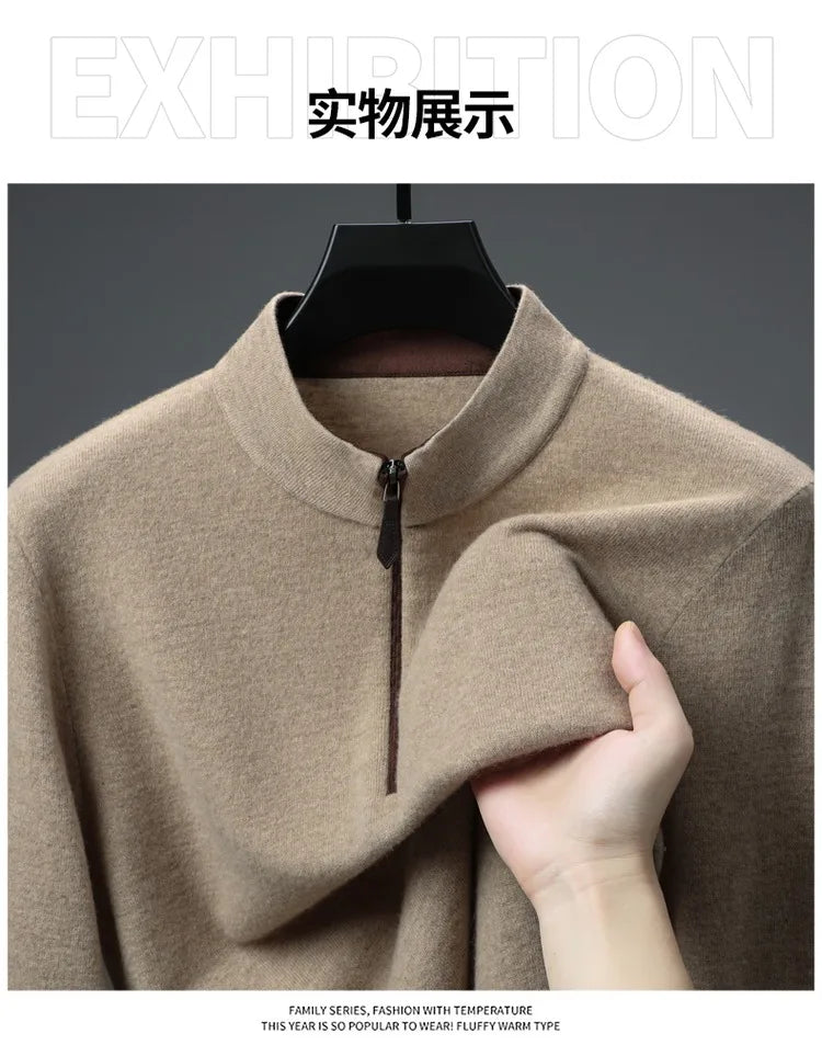 Cashmere Wool Classsic Sweater Men Autumn Winter Warm Knitting Clothes Long Sleeve  Sheep Wool Zipper Sweater Top Pullovers