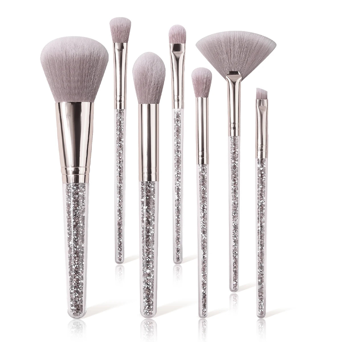 7PCS Pink Crystal Makeup Brushes Set Rose Gold Handle for Foundation Eyeshadow Blush