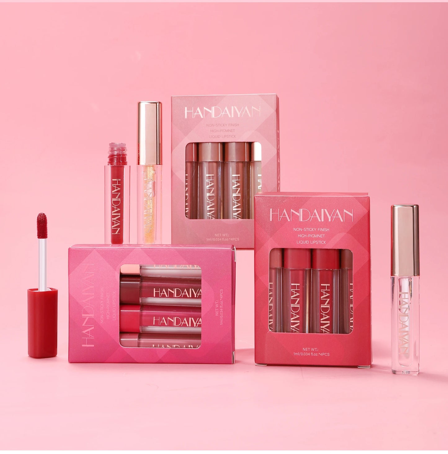 4pcs Velvet Lip gloss Set Liquid Lipstick Kit Easy Color Long Lasting Waterproof Lip Tint Oil Non-Stick Makeup Lip Glaze Set