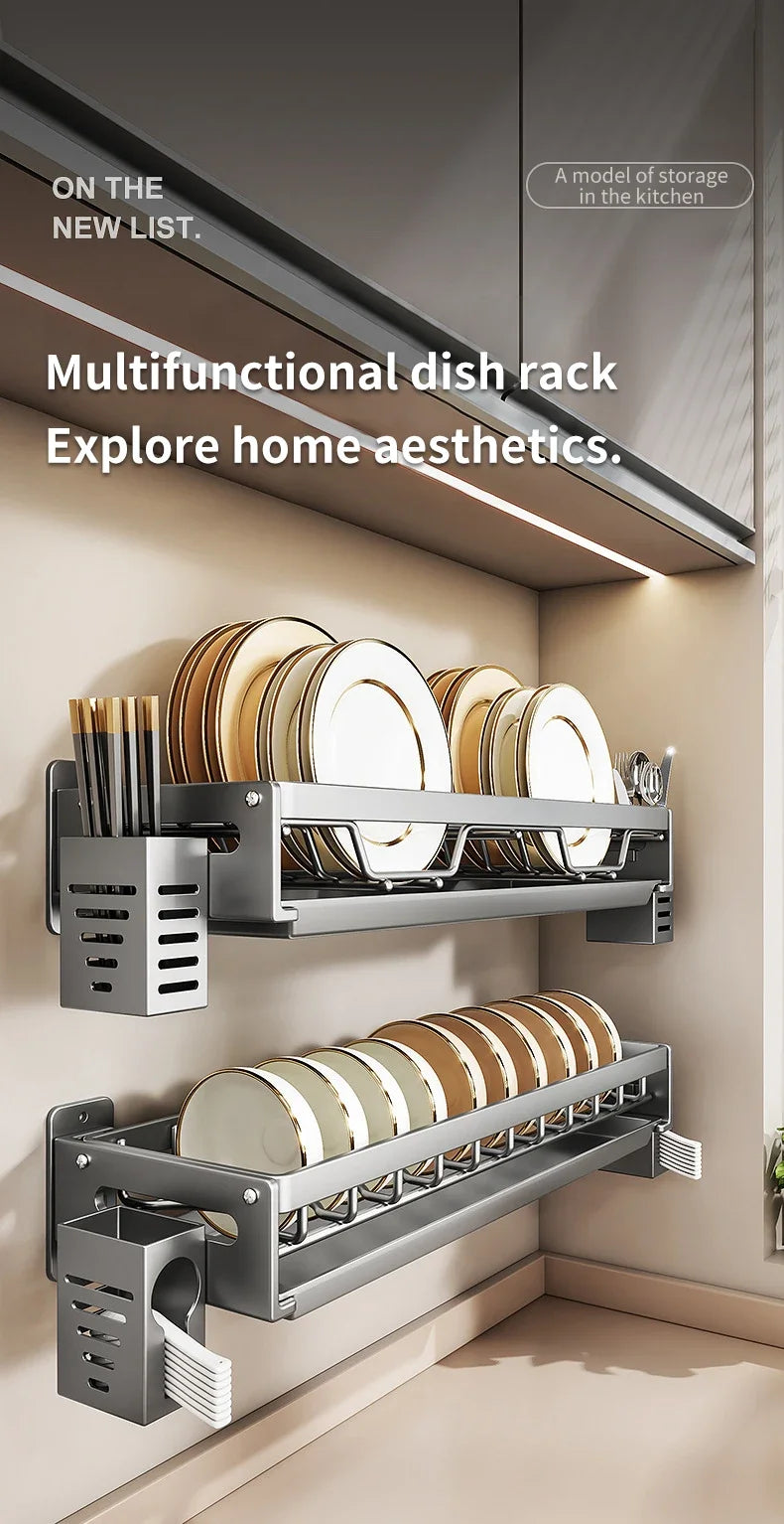 Floating Wall Drainer for Kitchen Dishes Multifunction Divider Spoon Kitchen Accessories Holder Organizers Storage Shelf Rack